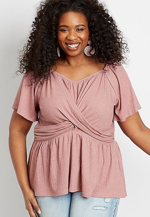 Plus Size Twist Front Peplum Top | Maurices