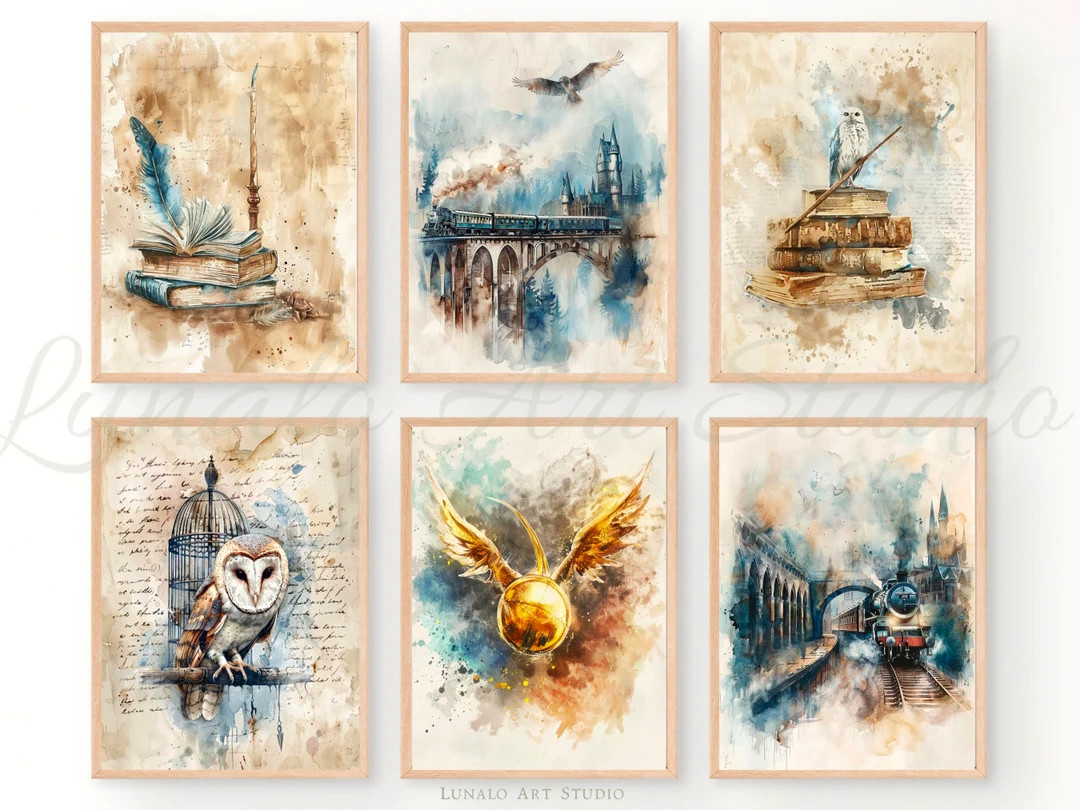 Wizard Print Set of 6, Wizard Prints, Wizarding School Inspired Print 6 Piece Set, Wizard Decor, ... | Etsy (US)