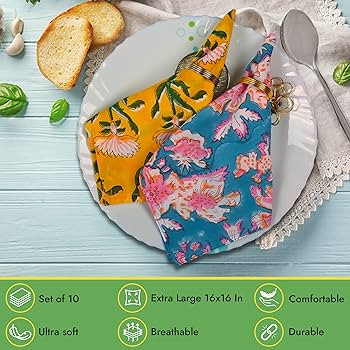 DIYANAIMPEX 10 Pc Cotton Cloth Napkins Hand Block Print Hand Made Size 16x16 Inch Printed Home De... | Amazon (US)