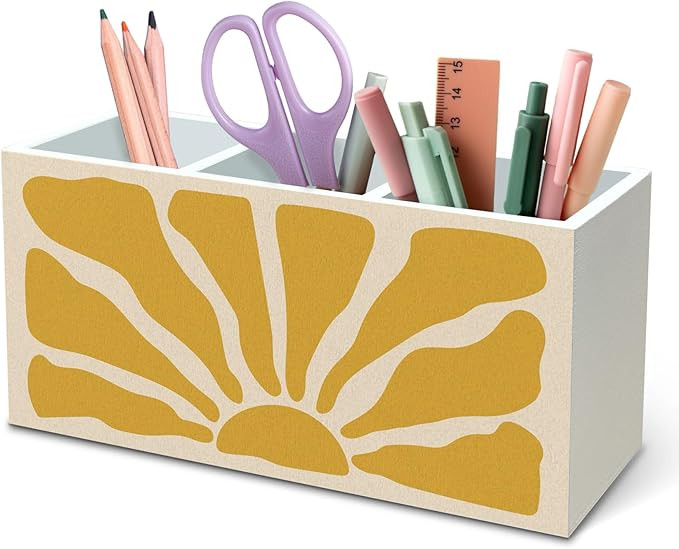 DILSJ Boho Abstract Sunshine Pen Pencil Holder Organizer for Desk, Boho Office Decor, Groovy Retr... | Amazon (US)
