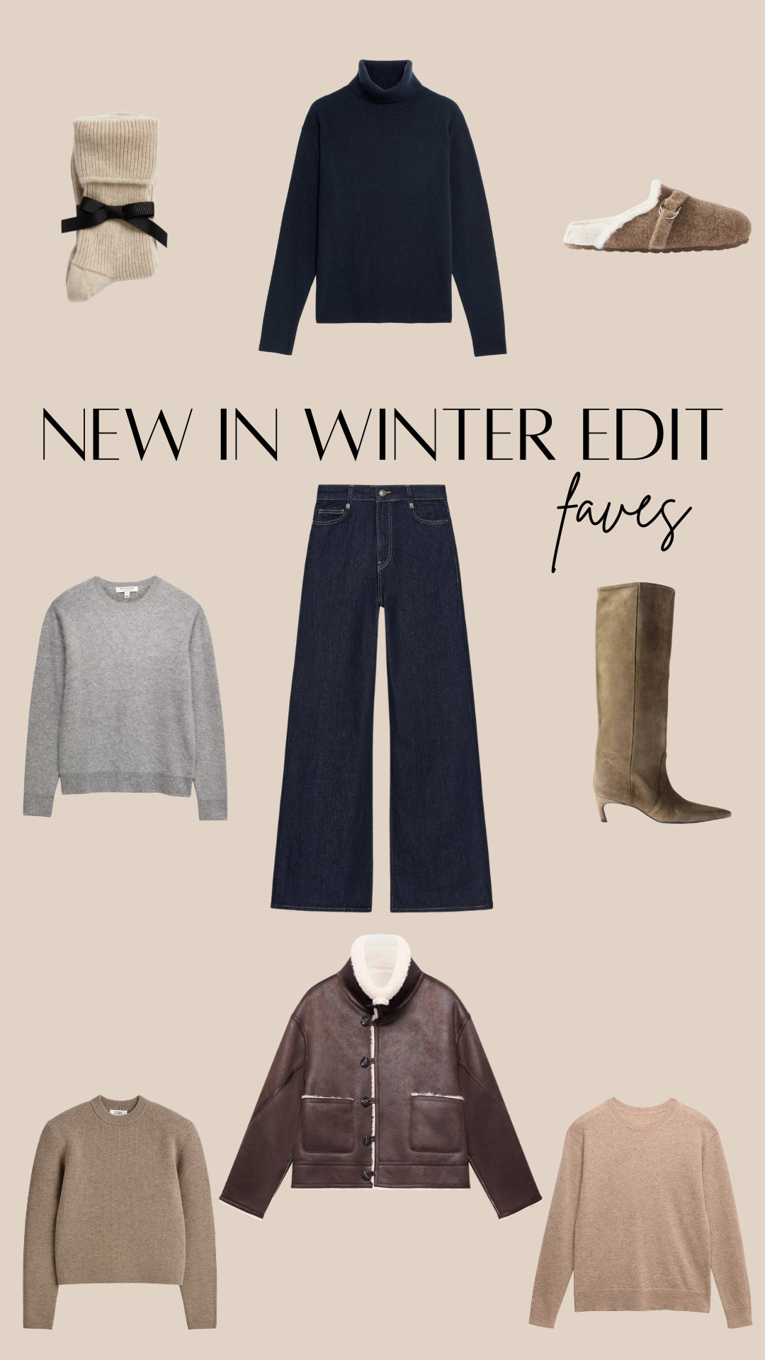 High-Rise Trousers, Felt Clog Slippers, Suede Long Boots, Reversible Aviator Jacket, Sculpted Merino Jumper, Cashmere Socks, Brushed Wool Jumper, Cashmere Roll-Neck Jumper, Zara, Mint Velvet, COS, Marks & Spencer 

 #LTKHoliday #LTKU #LTKWorkwear