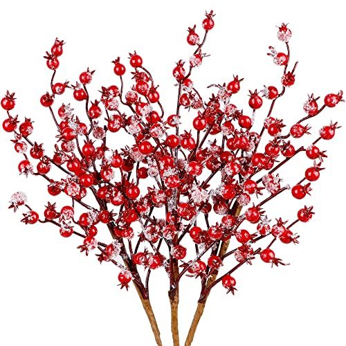 winemana 3 Pack 17 in Large Red Berry Picks, Artificial Christmas Berries Stems with Ice Snow Lon... | Amazon (US)