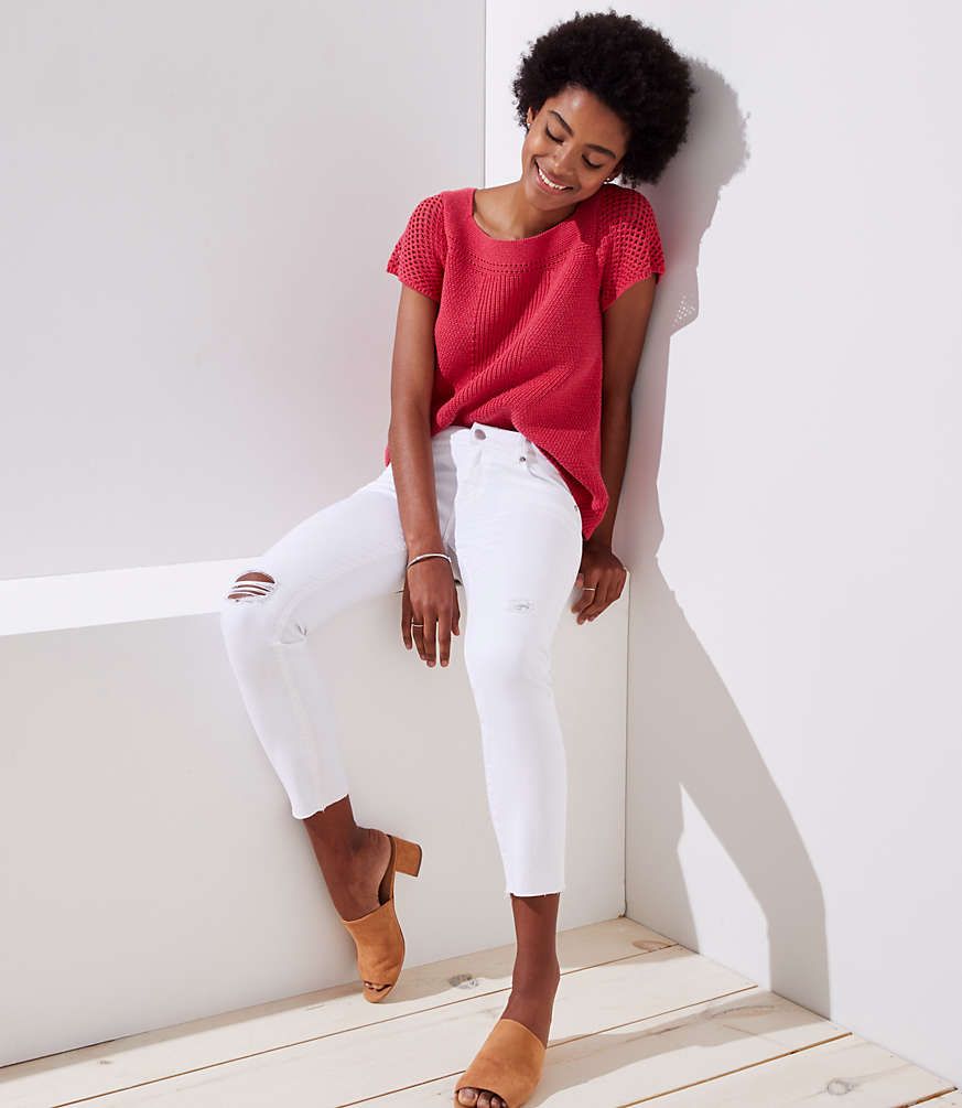 Modern Destructed Skinny Crop Jeans in White | LOFT