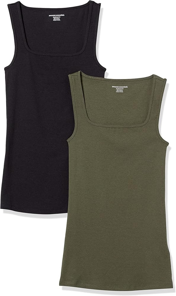Amazon Essentials Women's Slim Fit Square Neck Tank, Pack of 2 | Amazon (US)