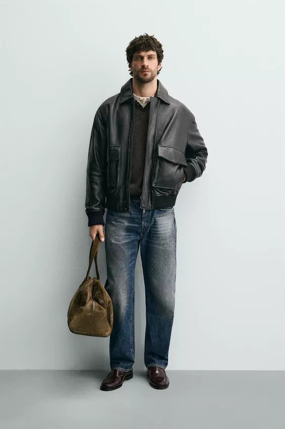 RELAXED FIT LEATHER JACKET | Zara US