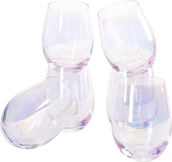 SUNNOW Vastto 18 Ounce Iridescent Stemless Wine Glass,Bell Shape,for Water,Beverage,Wine,Beer and... | Amazon (US)