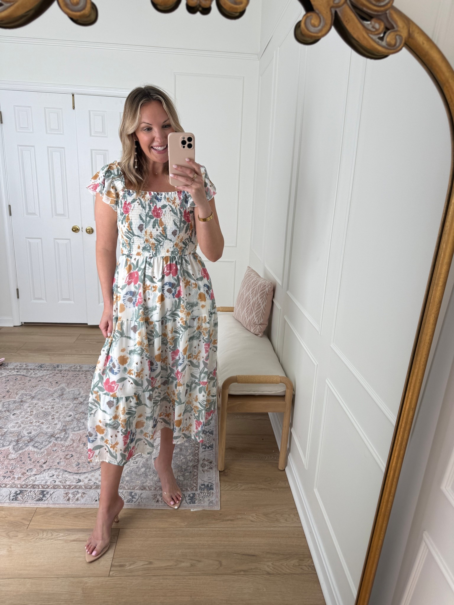 Love the new flutter sleeves on our fav floral dress! Wearing a med 