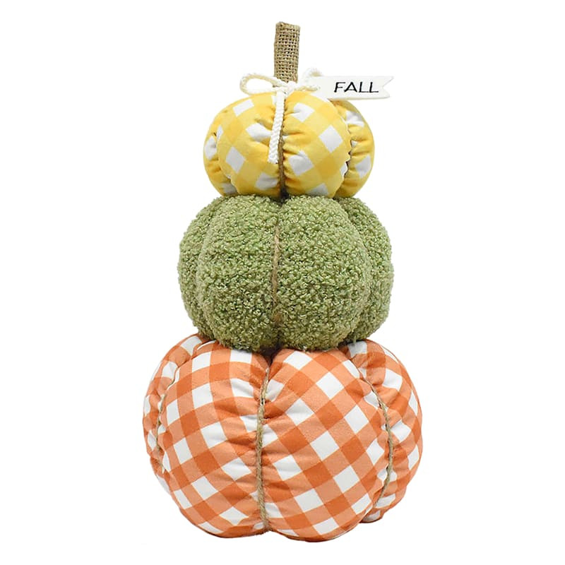 Homespun Harvest Mixed Fabric Pumpkin Stack, 14" | At Home