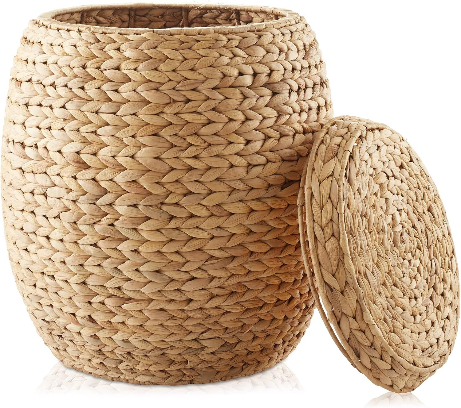 Casafield Round Storage Basket with Lid - Natural, Handwoven Water Hyacinth Organizer for Laundry, Blankets, Plants, Bedroom, Living Room, Home Office | Amazon (US)