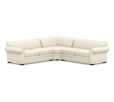 Pearce Tight Back Roll Arm Upholstered 3-Piece L-Shaped Wedge Sectional, Down Blend Wrapped Cushions, Sunbrella(R) Performance Essential Ivory | Pottery Barn (US)