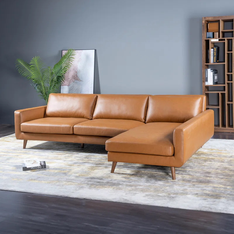 Shiloah 111" W Mid Century Modern Vegan Leather Cozy Sectional Sofa | Wayfair North America