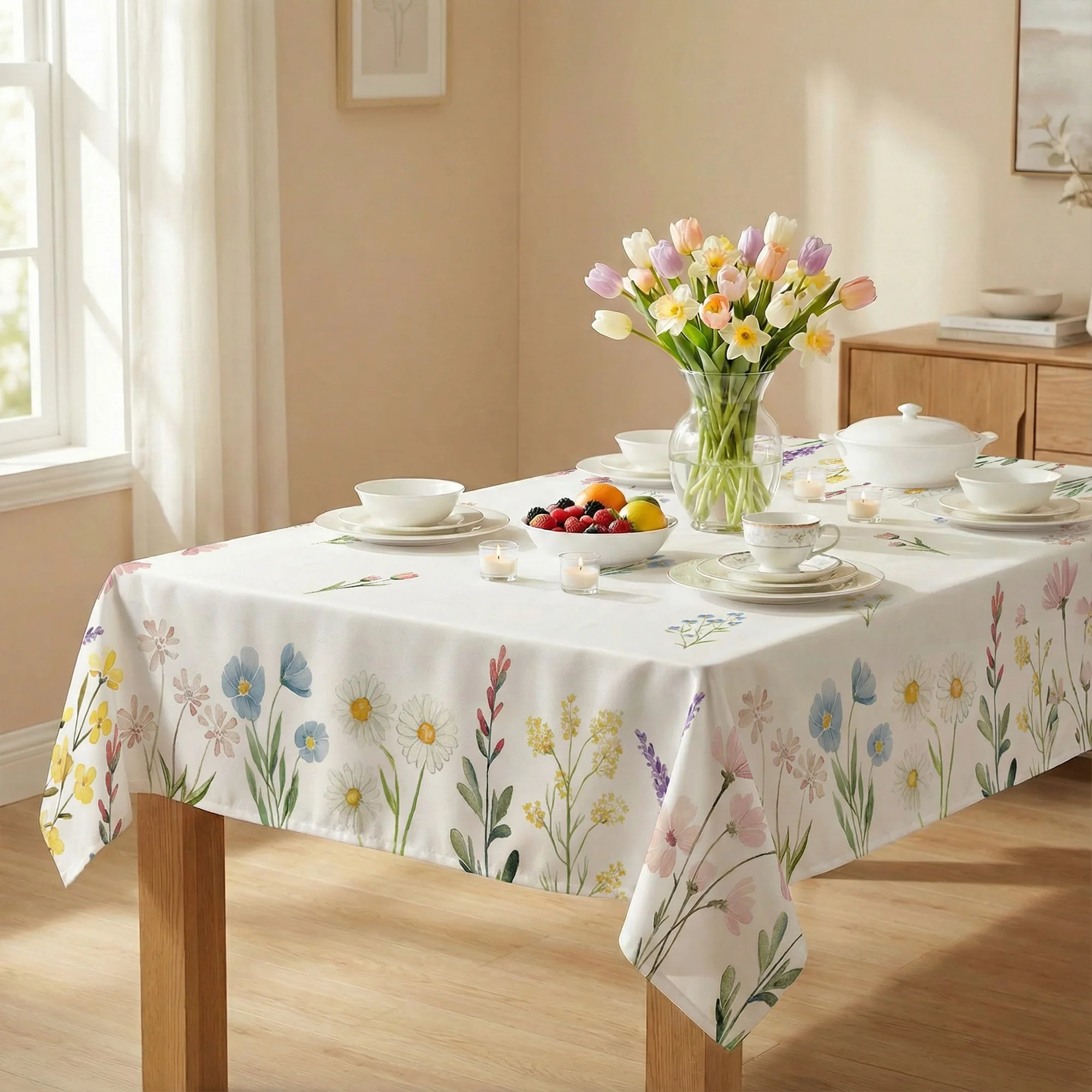 Sm:)e Blooming Floral Wild Flowers Spring Tablecloth 60 x 84 Inch Seasonal Rectangle Washable Tab... | Walmart (US)