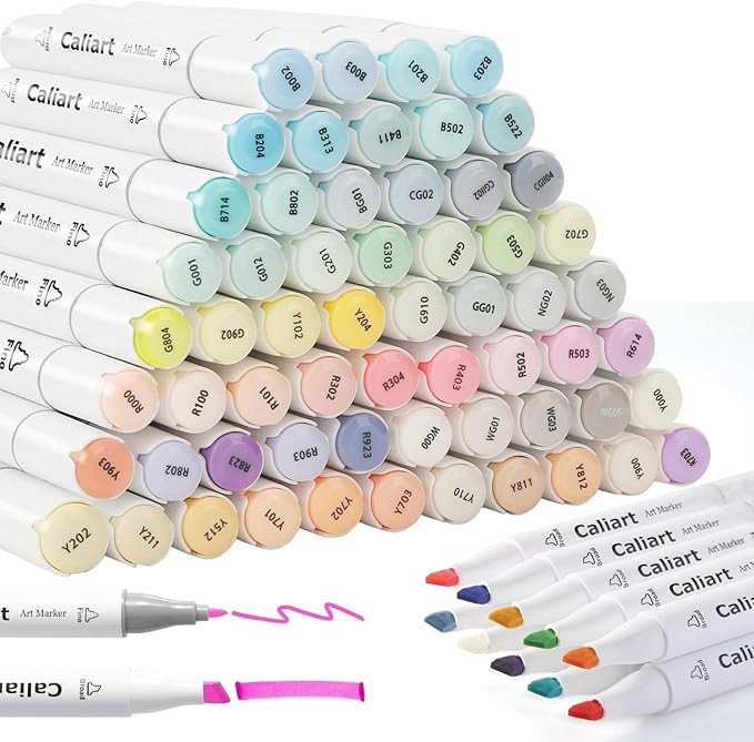 Caliart Pastel Markers, 61 Colors Dual Tip Alcohol Markers, Easter Basket Stuffers for Kids Teens... | Amazon (US)