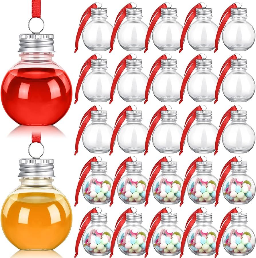 60 Pcs Christmas Booze Balls Plastic Christmas Fillable Ball Tree Hanging Ornaments Clear Bottle ... | Amazon (US)