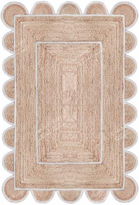 Chouhan Rugs Area Rug Natural Jute Hand Braided Rug White Scalloped Runner | Amazon (US)