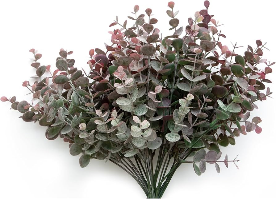 5 Bundles Artificial Eucalyptus Stems，Faux Greenery Fake Dust Frosted Eucalyptus Branches Leave... | Amazon (US)