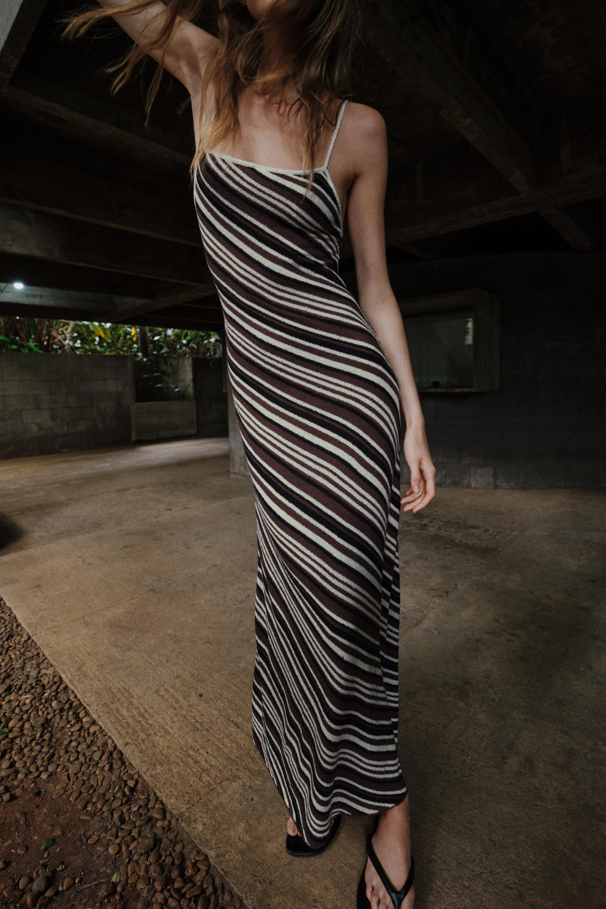 STRIPED RUSTIC MIDI DRESS | Zara UK