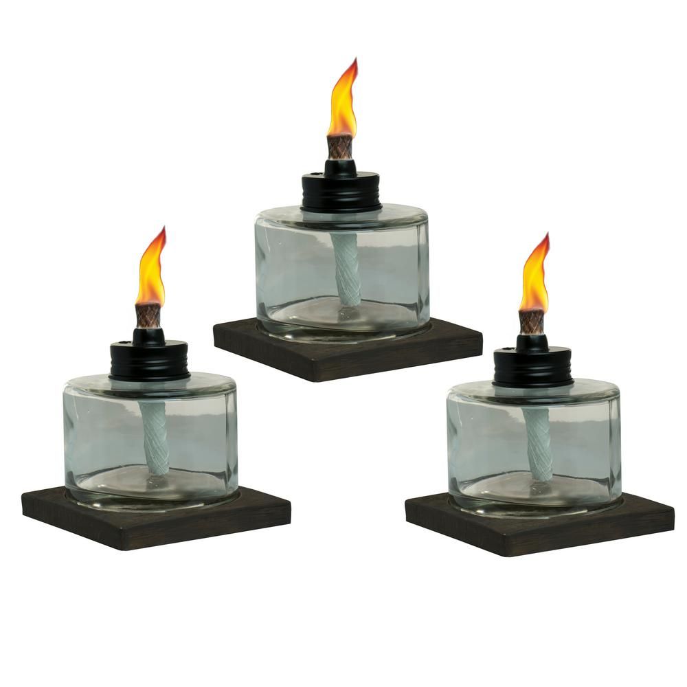 TIKI 4 in. Mixed Material Votive Glass Table Torch Brown and Clear (3-Pack) | The Home Depot