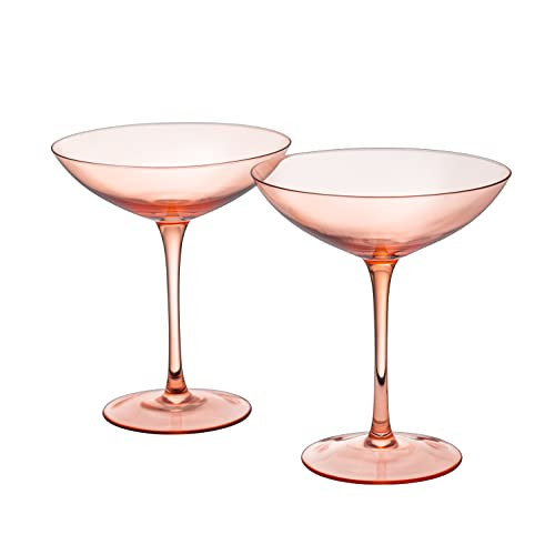 The Wine Savant Champagne Coupes 12oz Colorful Champagne Glasses, Prosecco, Mimosa Glasses Set, Cocktail Glass Set, Bar Glassware Luster Glasses (2, Orange) | Amazon (US)