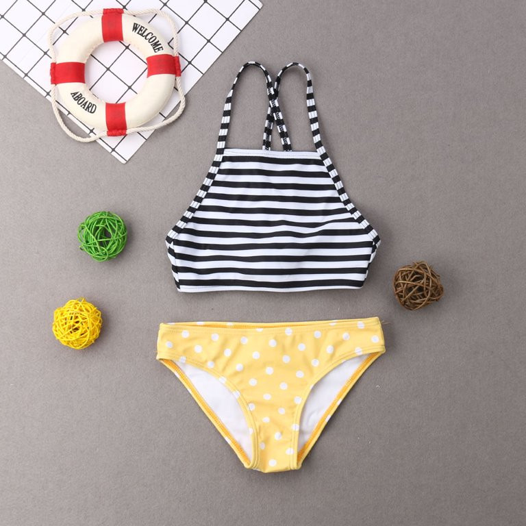 Mommy and Me Two Piece Swimsuit Mother Daughter High Neck Striped Bikini Set Mom Girls Bikini Fam... | Walmart (US)