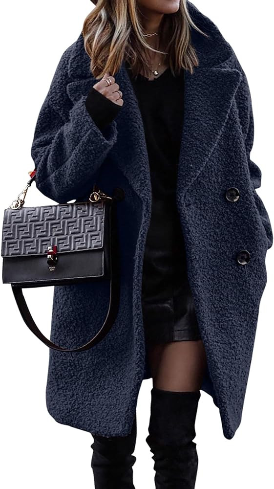 BTFBM Women's 2023 Winter Faux Fur Coats Long Sleeve Lapel Fuzzy Fleece Outerwear Button Down She... | Amazon (US)