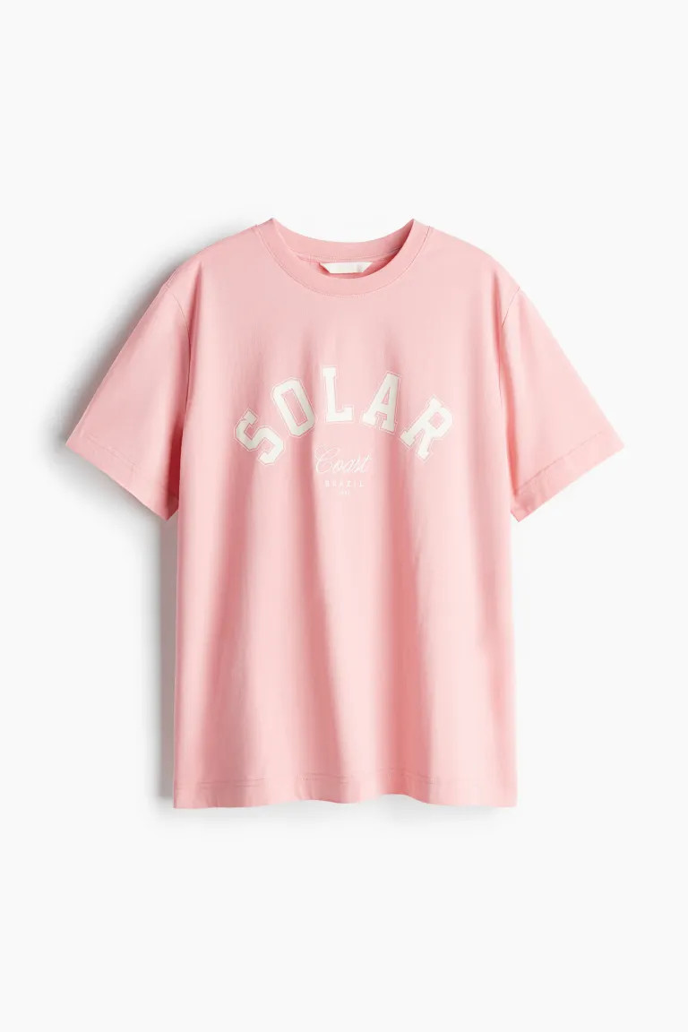 T-Shirt mit Motivprint - Rundausschnitt - Kurzarm - Hellrosa/Solar Coast - Ladies | H&M DE | H&M (DE, AT, CH, NL, FI)