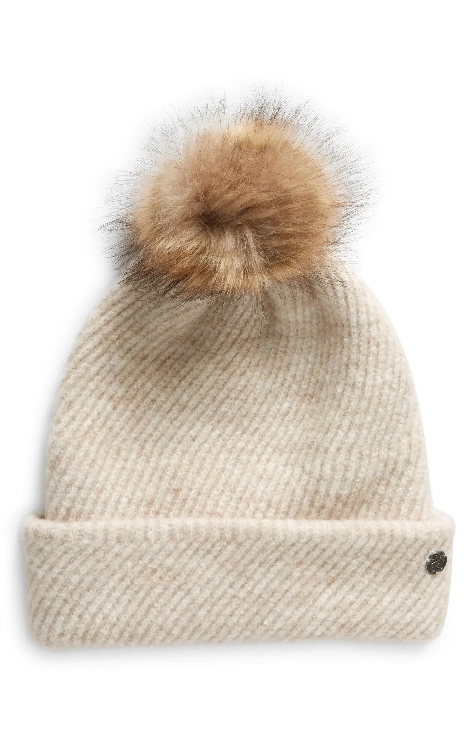 Zella Cozy Heather Beanie with Faux Fur Pompom | Nordstrom | Nordstrom