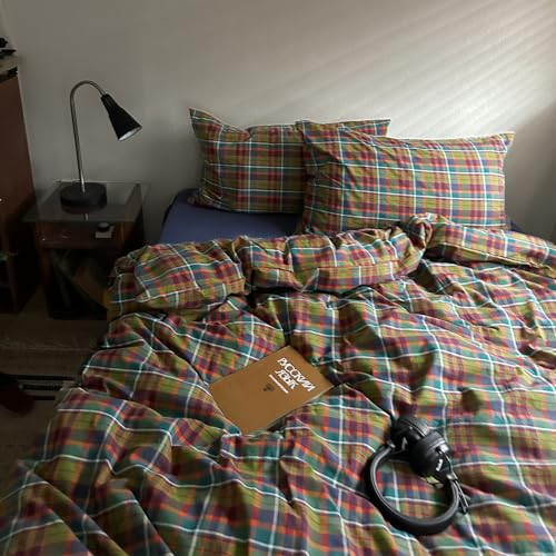 MKXI Buffalo Plaid Duvet Cover Set 3 Piece Vintage Bedding in Kelly Green, Navy & Red | 100% Washed Cotton Reversible Design with Zipper Closure & Corner Ties,Shabby Chic Aesthetic for King | Amazon (US)