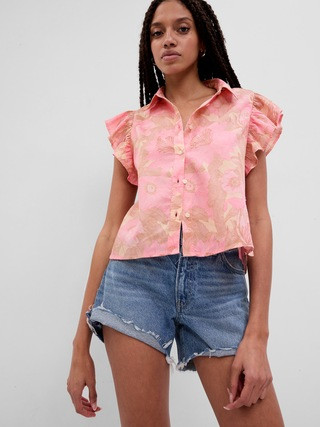 Ruffle Sleeve Cropped Shirt | Gap (US)