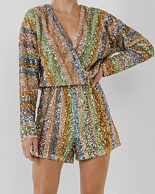 Endless Rose Striped Sequin Romper | Express