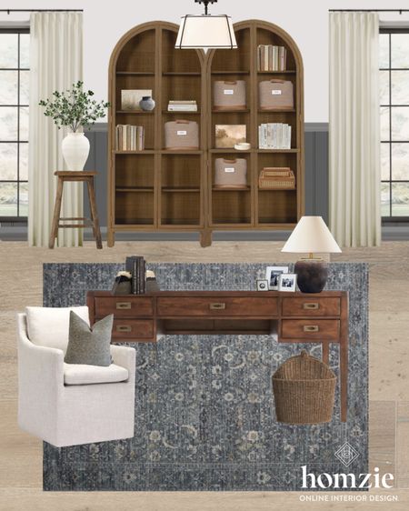 This warm and cozy design makes for the perfect office space! We love the rustic style desk, curved storage cabinets, and neutral desk chair! 

#LTKworkwear #LTKfamily #LTKhome