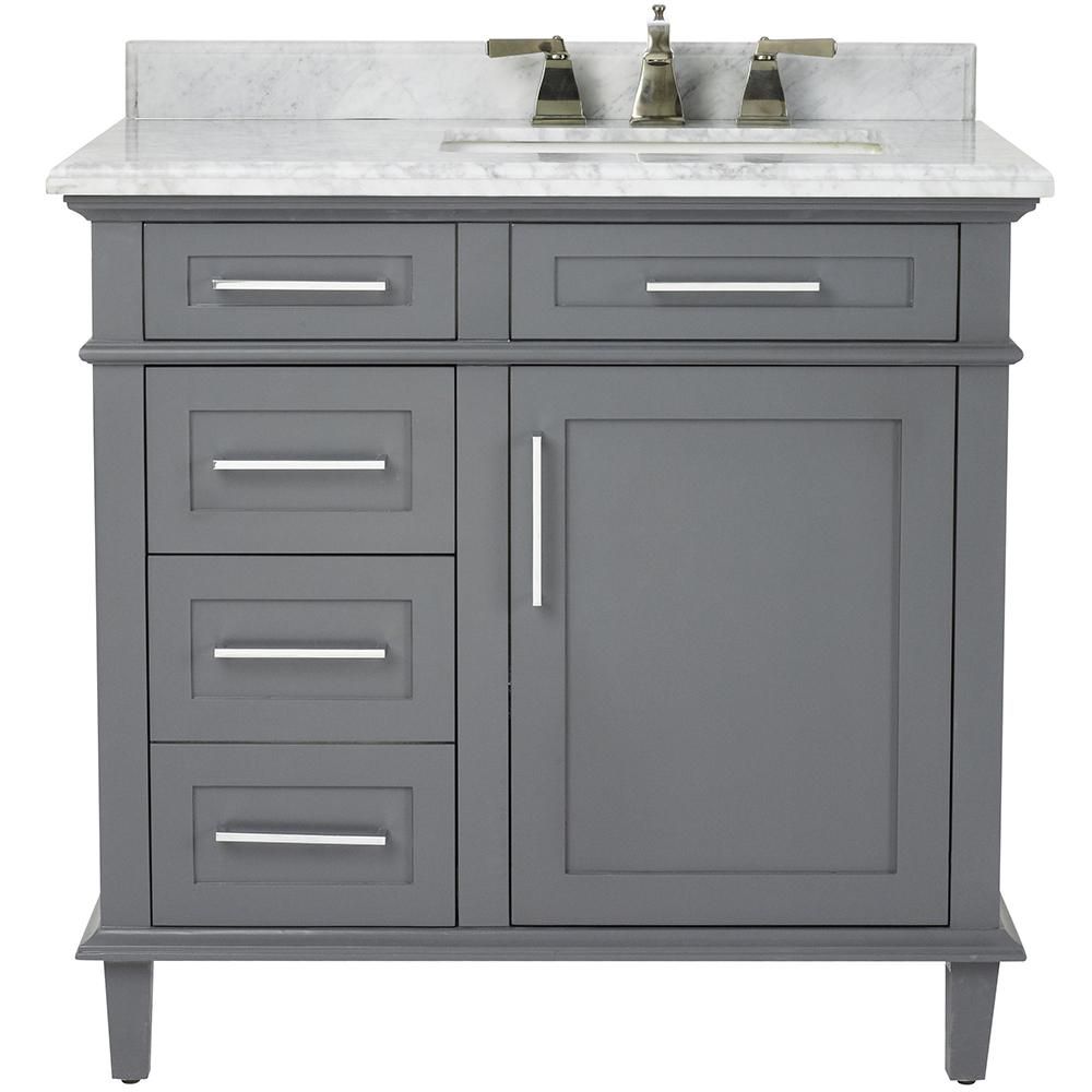 Sonoma 36 in. W x 22 in. D Bath Vanity in Dark Charcoal with Carrara Marble Top with White Sinks | The Home Depot