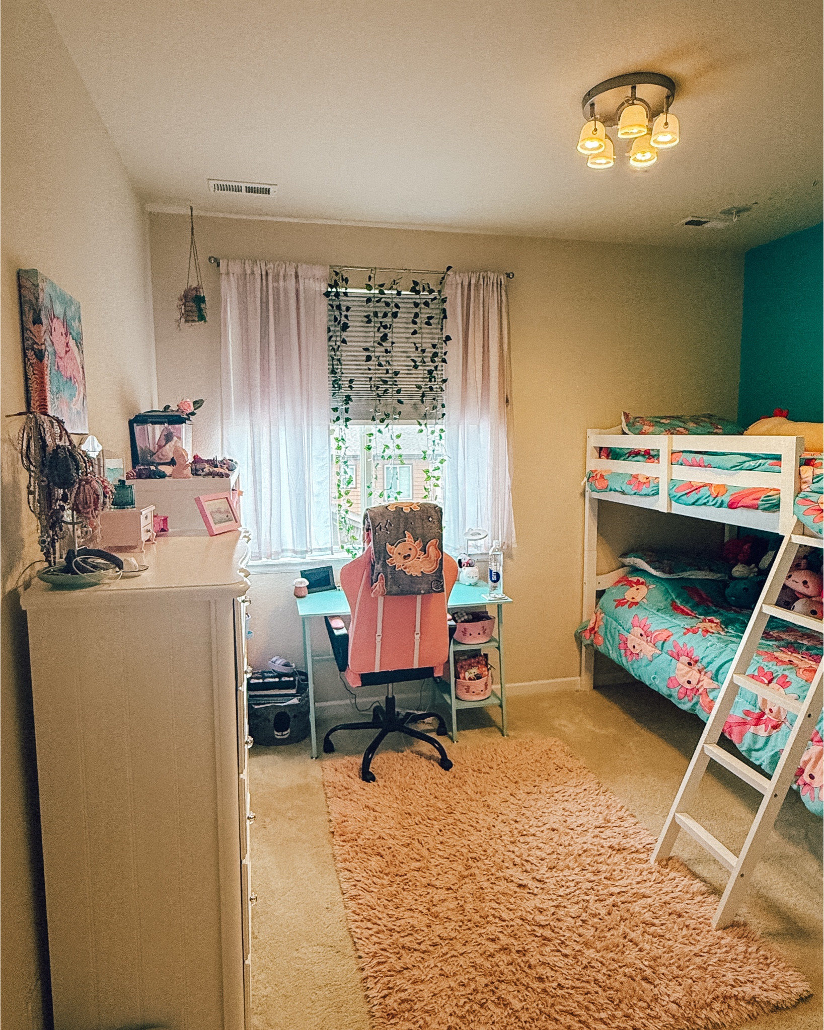 Winnie’s bedroom makeover. She requested it be axolotl themed and pink and teal. 
#axolotlbedroom #axolotlroom #girlsbedroom #pinkandtealbedroom #tweebbedroom #axolotltheme #axolotl #Bedroommakeover #etsy #wayfair #target #amazon #bunkbeds #tealdesk #pinkchair #axolotlroom

#LTKKids #LTKHome #LTKmomlife