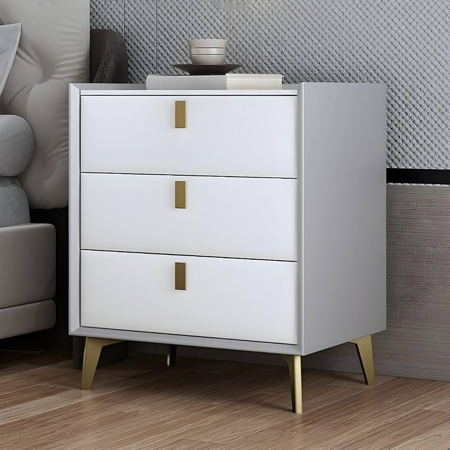 RUNNUP Glam Nightstand Modern Bedside Table with 3 Drawers and Stone Countertop 18" L Practical E... | Amazon (US)
