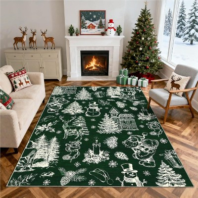 TackView Christmas Area Rug 5' x 7', Machine Washable Non-Slip Carpet, Rug Soft Low Pile Stain Resistant Throw Rugs for Living Room, Green | Target