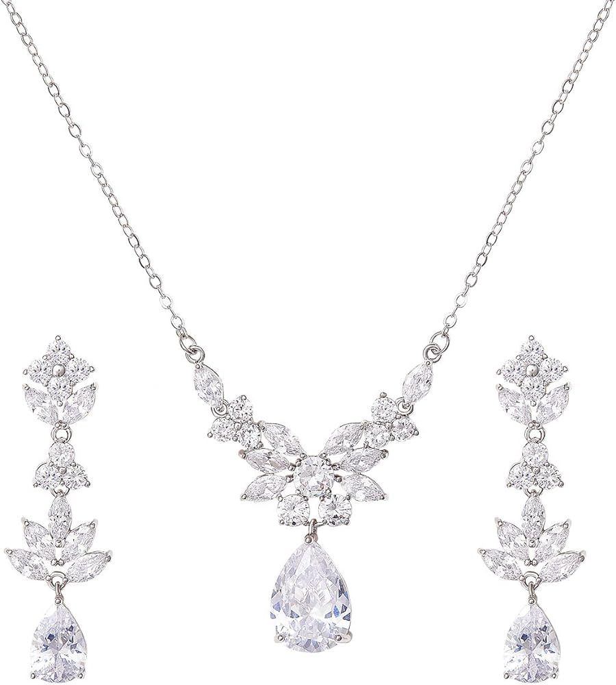 SWEETV Teardrop Wedding Bridal Jewelry Set for Brides Women Bridesmaid, Crystal Rhinestone Backdr... | Amazon (US)