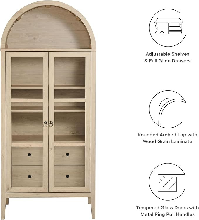 Modway Nolan Modern Farmhouse 71 Inch Tall Arched Storage Display Cabinet in Light Oak Wood Grain... | Amazon (US)