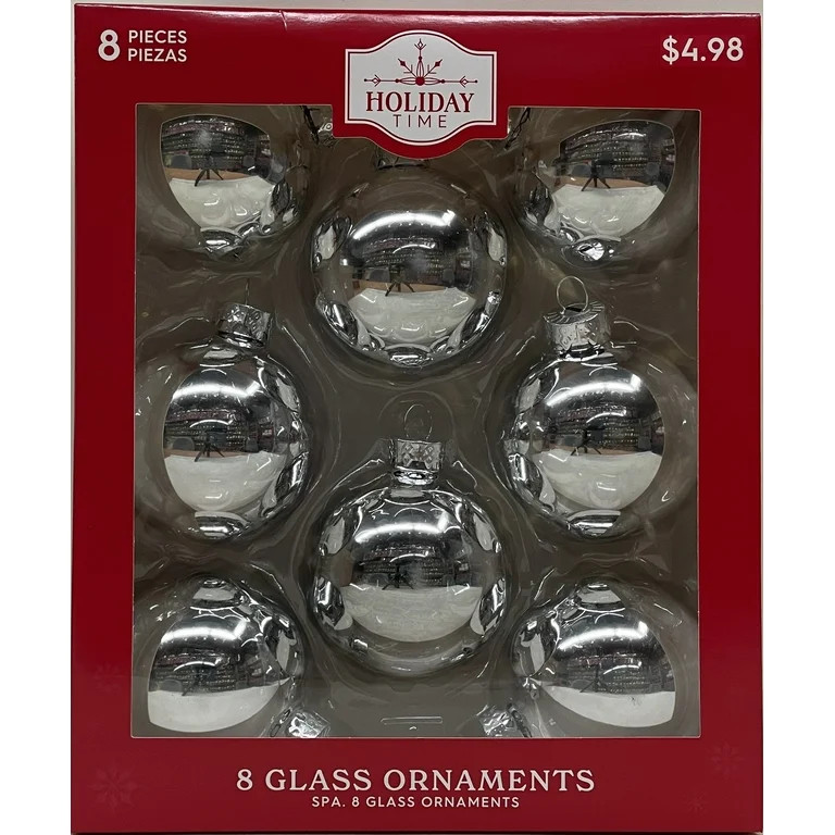 Shiny Silver 67mm Glass Solid Ball Christmas Ornament, 8 Count, Boxed Glass (Assembled Product We... | Walmart (US)