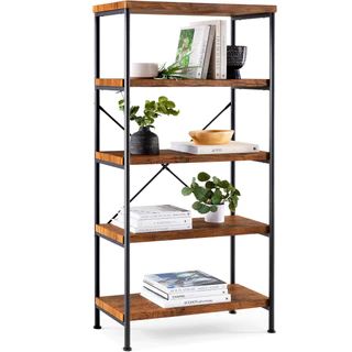 5-Tier Industrial Bookshelf w/ Metal Frame, Wood Shelves | Best Choice Products 