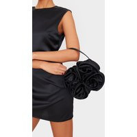 Black Satin Rose Detail Handbag | PrettyLittleThing UK