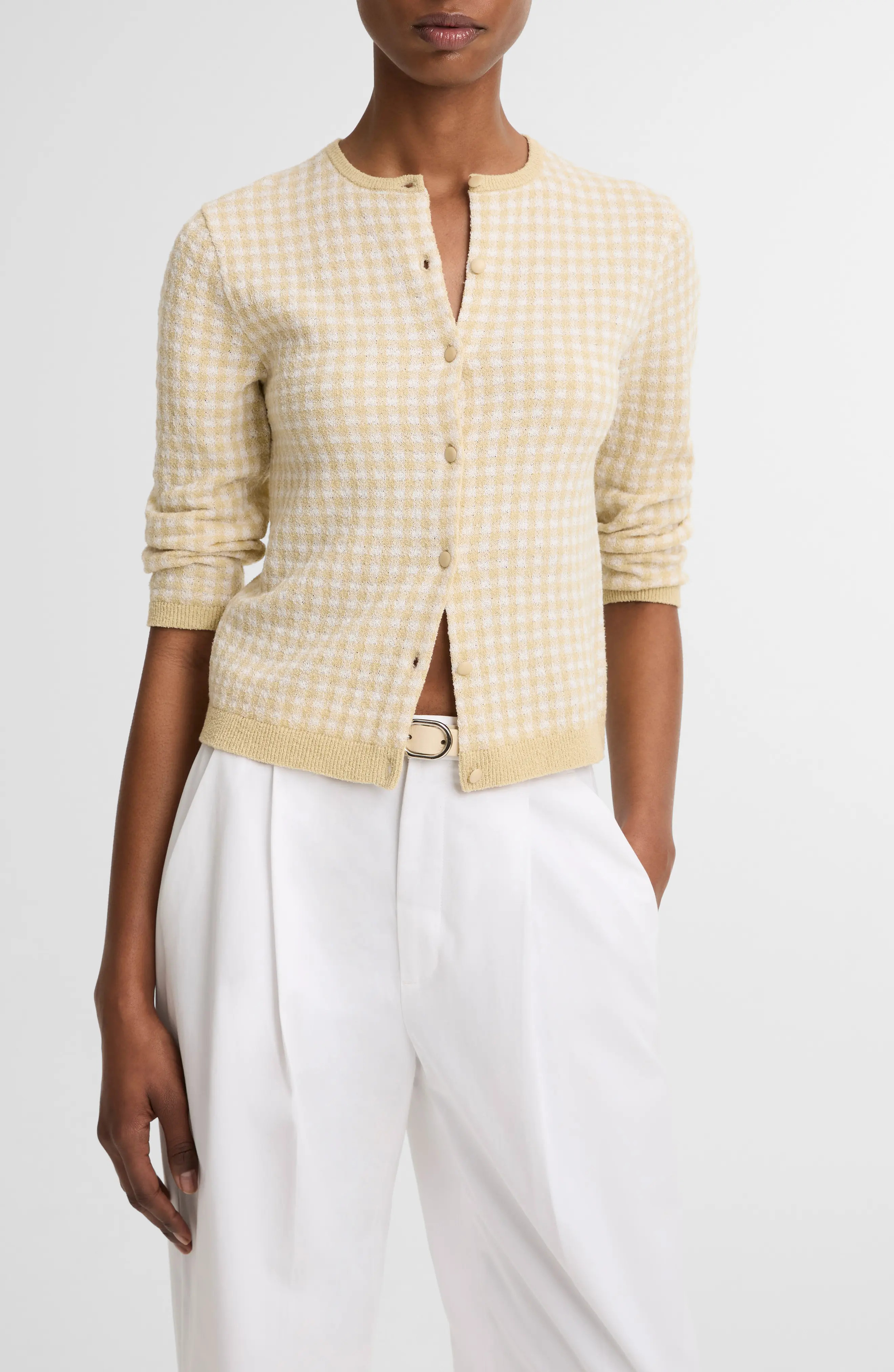 Vince Gingham Check Wool & Cotton Blend Cardigan (Women) | Nordstrom | Nordstrom