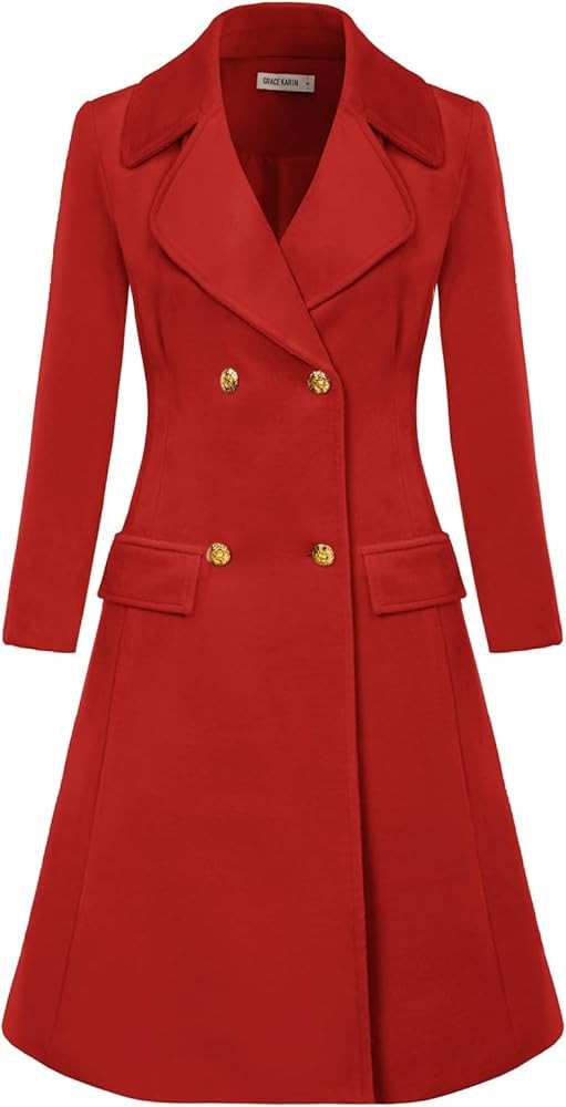 GRACE KARIN Women Double Breasted Pea Coats Lapel Fall Winter Pocket Trench Overcoat Jacket Outwe... | Amazon (US)