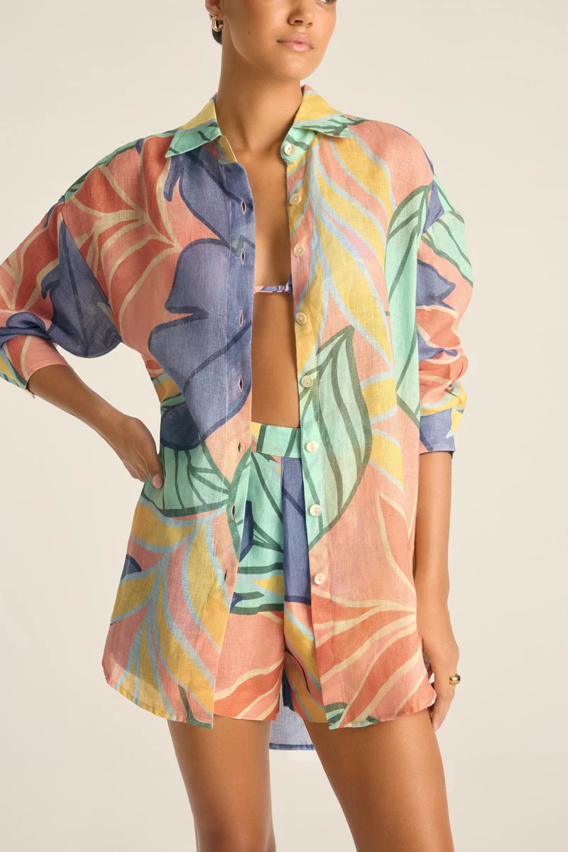 Vitamin A Playa Boyfriend Shirt Retro Jungle EcoLinen | Vitamin A