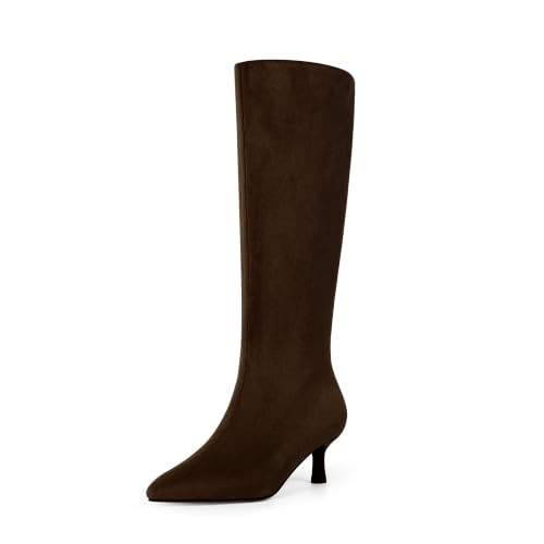 Knee High Boots Women's Faux Suede Pointed Toe Low Slim Heels Tall Boots | Amazon (US)