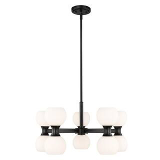 Artemis 10 Light Matte Black Shaded Chandelier Light with Matte Opal Glass Shade with No Bulbs In... | The Home Depot