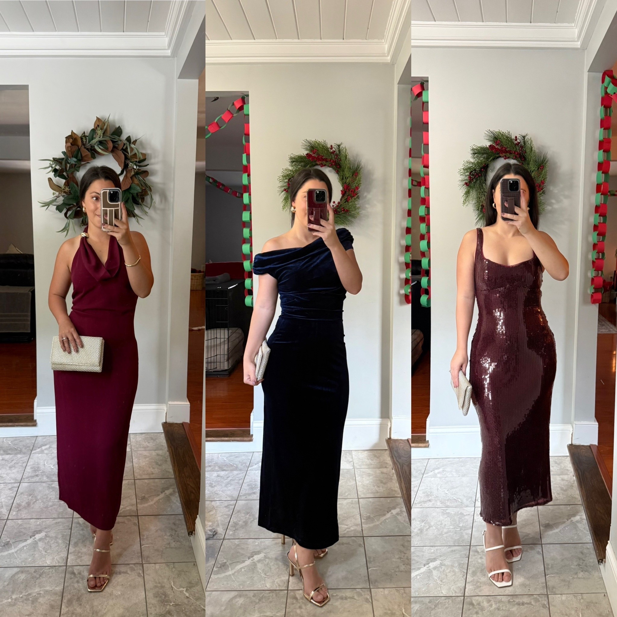 Holiday / winter wedding guest / cocktail dresses 

Dress 1: size xs
Dress 2: size xs
Dress 3: size xs petite

Holiday dress, Christmas dress, holiday party, winter dress, winter wedding guest dress, sequin dress, burgundy dress, navy blue dress, velvet dresss

#LTKSeasonal #LTKHoliday #LTKPetite