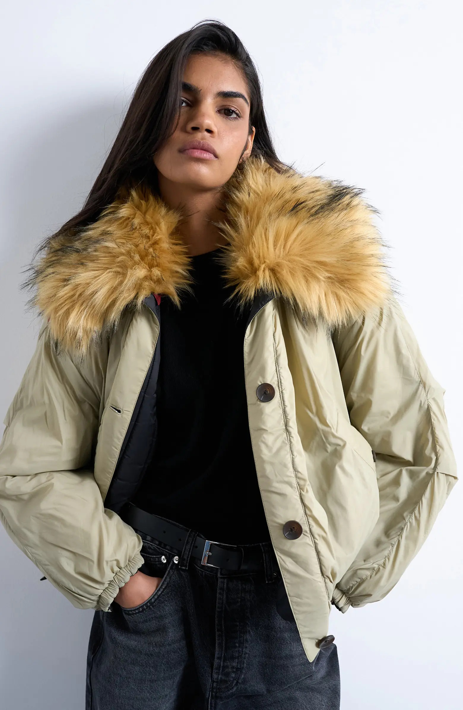 Reversible Bomber Jacket with Faux Fur Collar | Nordstrom