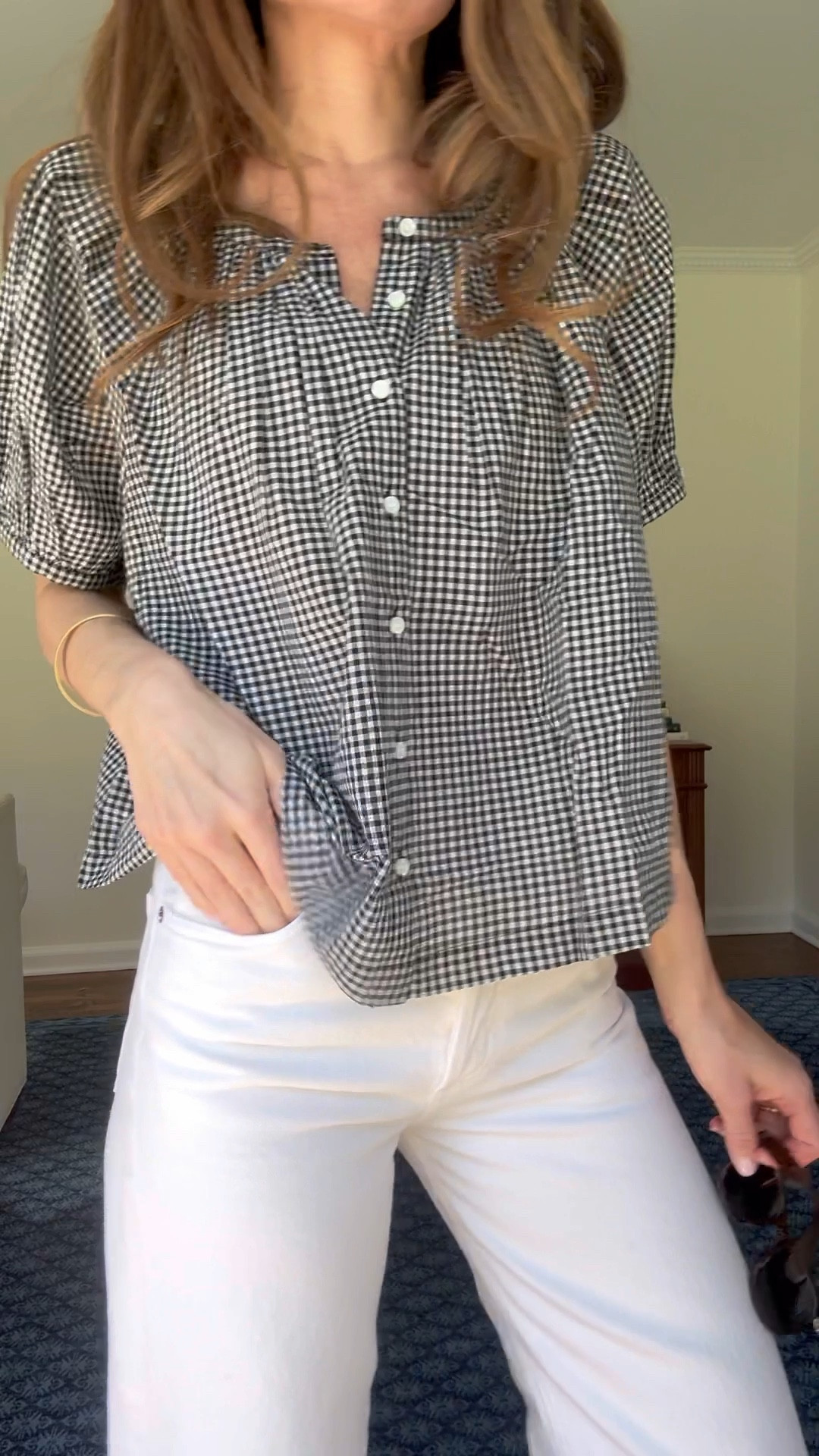 Happy Friday, let’s relax! I can't get over the movement of this beautiful blouse. It's feminine, comfortable, easy to wear and brings me so much joy 🤍🖤 I might have to order it in white, too… it's that good! 

top: I sized down to an XS
jeans: I sized down to my smaller size for a more fitted look
shoes: run TTS 

#LTKSeasonal #LTKVideo