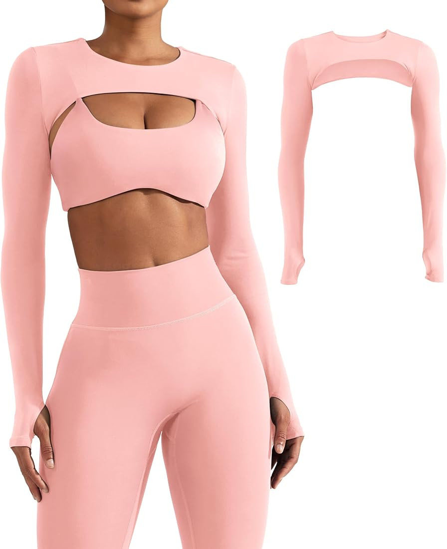 YEOREO Women Crop Top Long Sleeve Bolero Open Front Workout Cropped Shirts Sports Shrug | Amazon (US)