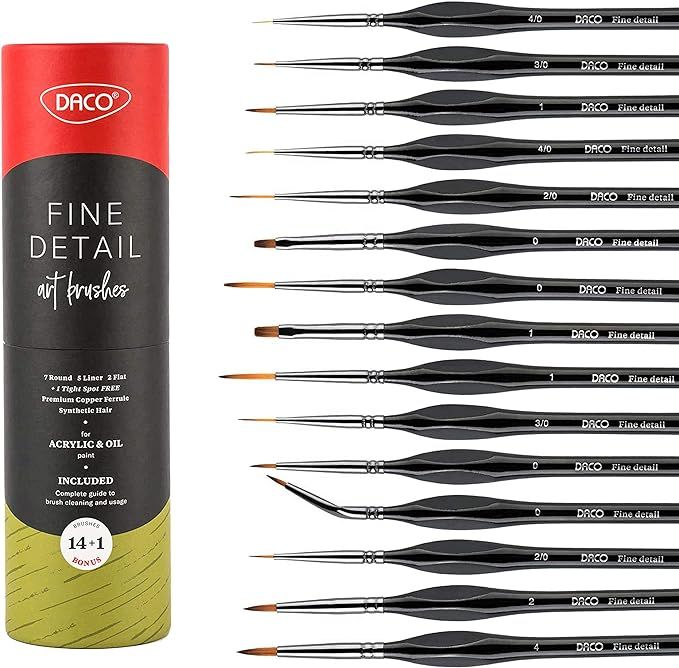 Daco Miniature Paint Brushes 14pcs+1, Detail Paint Brush Set with Ergonomic Wood Handles, Paint B... | Amazon (US)